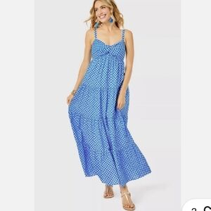 Lilly Pulitzer Shylee Boca Blue Double Check Maxi Dress, Pockets! Size 12
